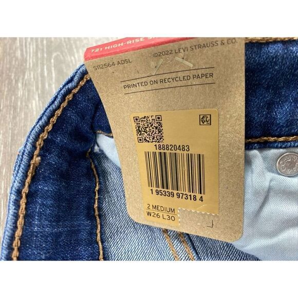 NWT Levi's 721 Womens 26 -High Rise Skinny Jeans Blue Denim Pants NEW‎ WITH TAGS - Picture 3 of 13